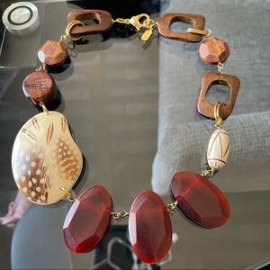 Doncaster signed wood Goldtone necklace